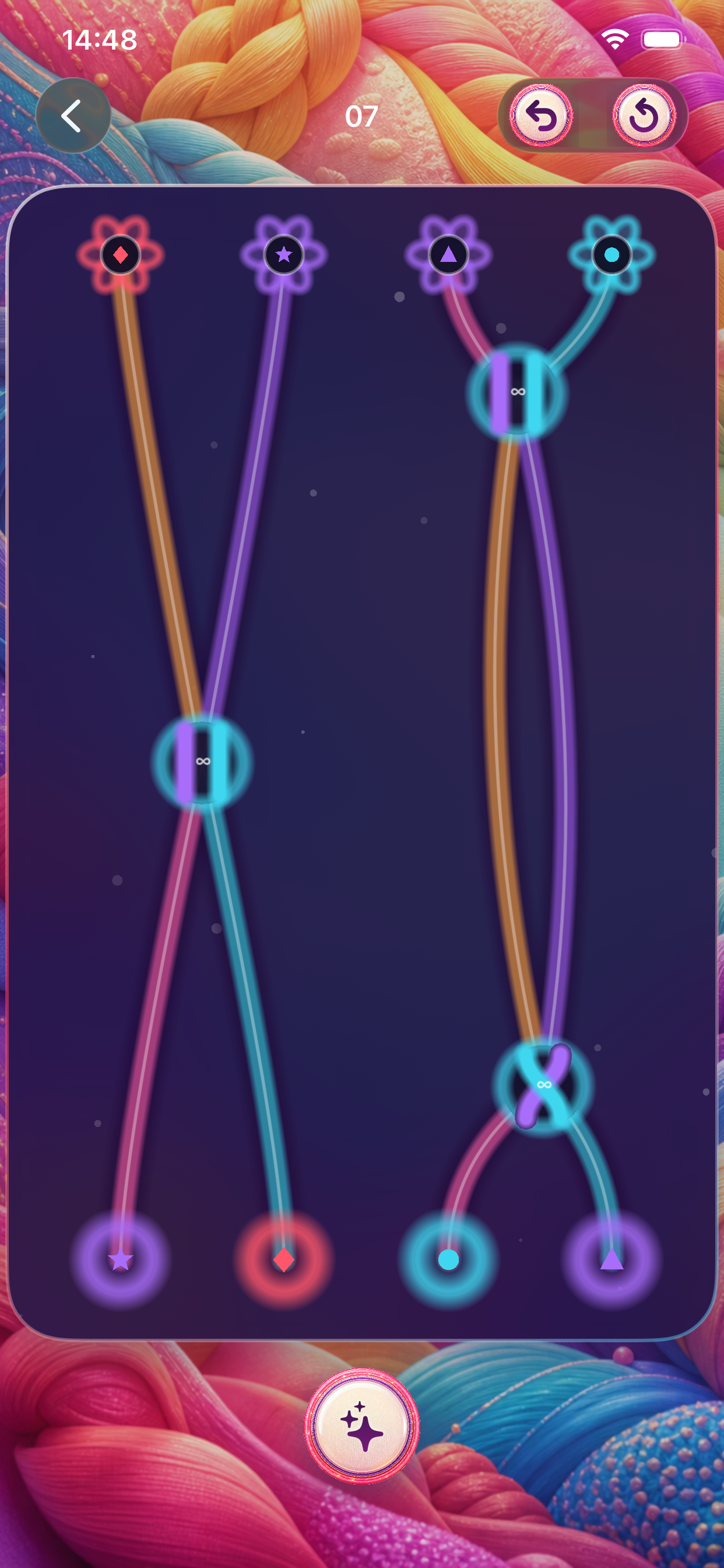 Wispweft home screen with colorful woven threads